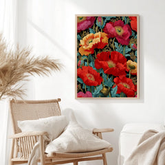 Red Poppy Wall Art, William Morris Style Floral Canvas, Bold Botanical Print, Vintage Flower Decor, Gift for Gardeners or Art Lovers