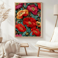 Red Poppy Wall Art, William Morris Style Floral Canvas, Bold Botanical Print, Vintage Flower Decor, Gift for Gardeners or Art Lovers