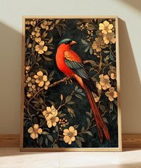 Floral Bird Wall Art, William Morris Inspired Canvas, Vintage Botanical Bird Print, Cottagecore Nature Decor, Gift for Bird Lovers