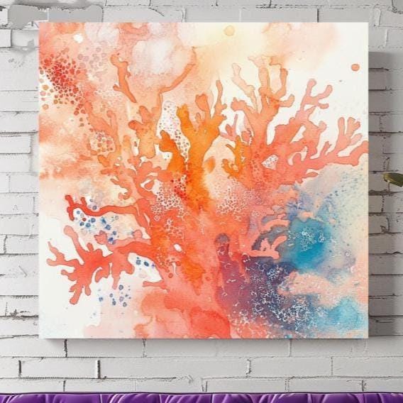 Abstract Orange Coral Reef Wall Art Canvas, Black Framed Wall Art, Large Wall Art, Coastal Wall Art, Beachy Wall Art, Coral Canvas