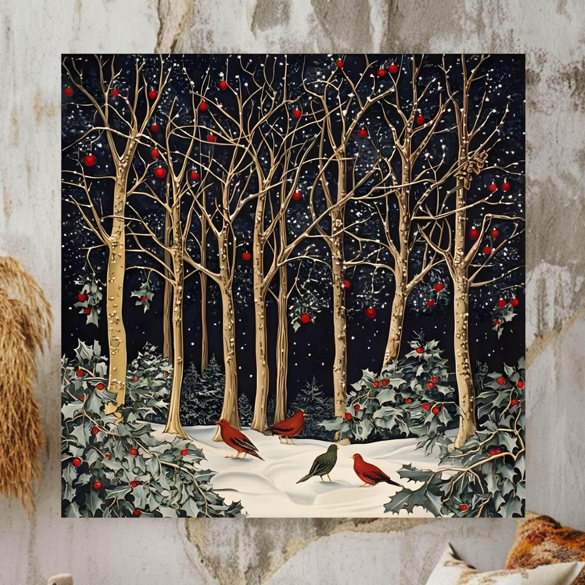 Morris Inspired Wall Art, Living Room Decor, Large Wall Art, Christmas Wall Art, Christmas Gift, Vintage Forest Wall Canvas, Above Bed Decor