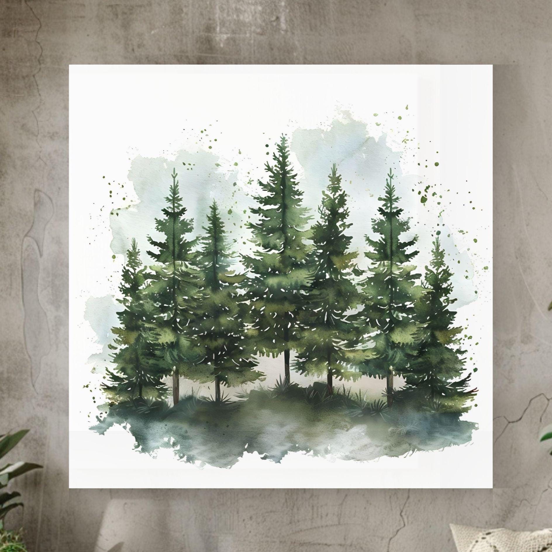 Watercolor Pine Tree Forest Canvas Art, Woodland Poster, Tranquil Forest Artwork