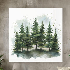 Watercolor Pine Tree Forest Canvas Art, Woodland Poster, Tranquil Forest Artwork