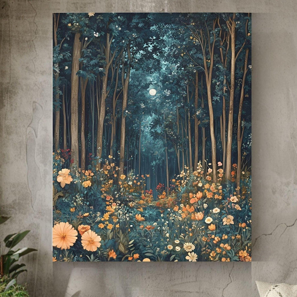 Morris Inspired Mystical Forest Canvas Art, William Morris Wall Art, Nature Lover Gift, Magical Forest Art Print, Fantasy Wall Decor