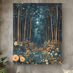 Morris Inspired Mystical Forest Canvas Art, William Morris Wall Art, Nature Lover Gift, Magical Forest Art Print, Fantasy Wall Decor