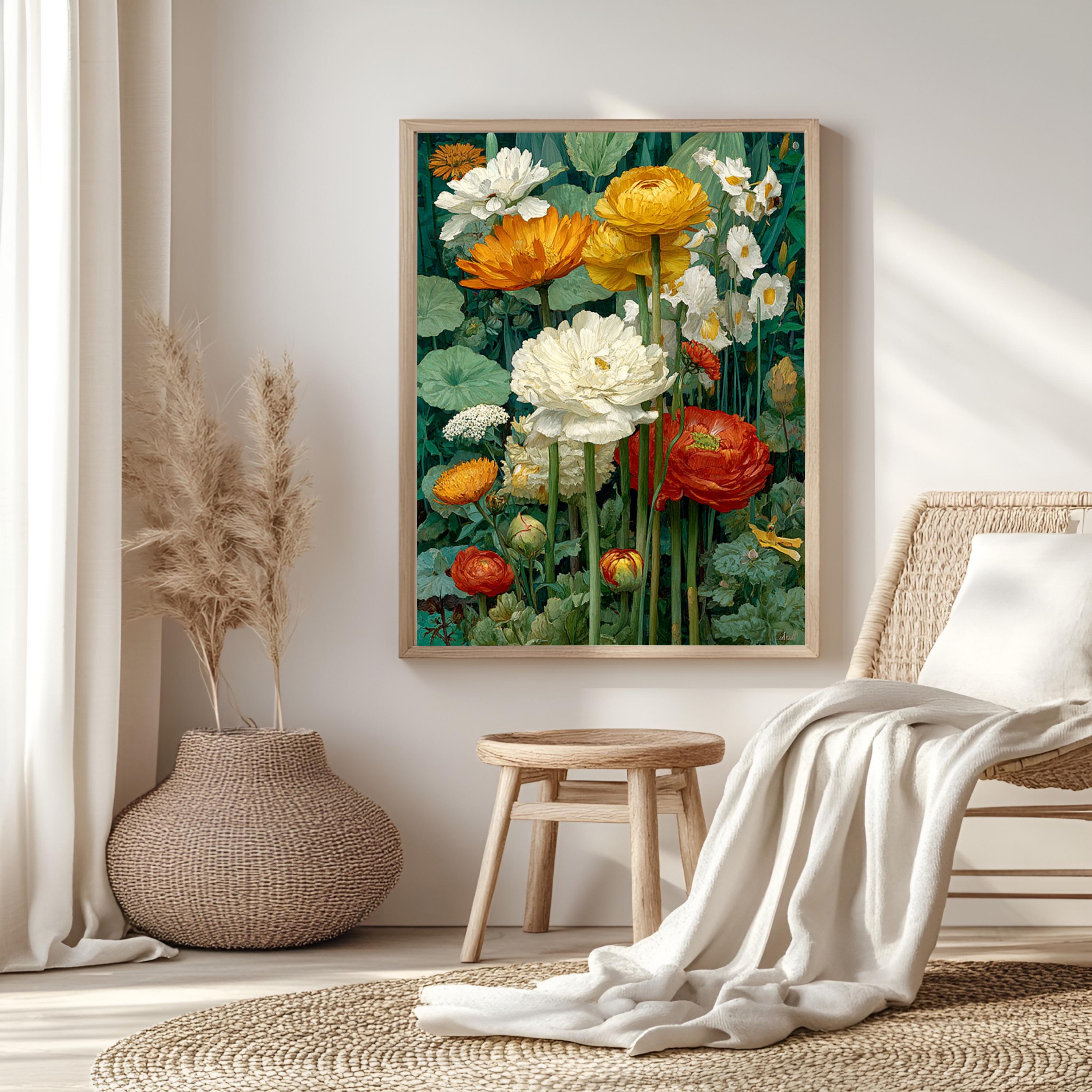 Vintage Flower Wall Art, Botanical Floral Canvas, Antique Flower Poster, Framed Canvas, Classic Botanical Print, Heritage Flower Artwork