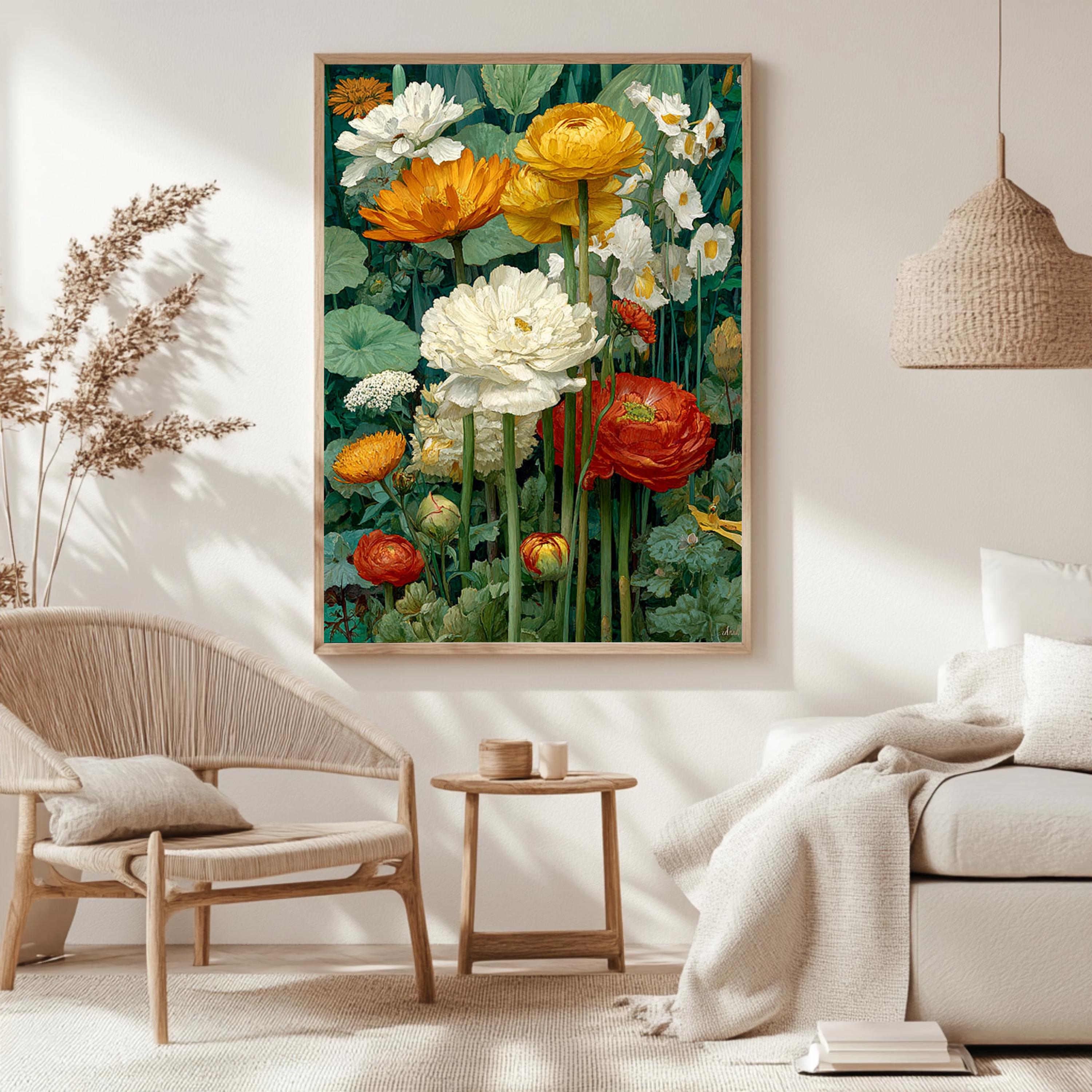 Vintage Flower Wall Art, Botanical Floral Canvas, Antique Flower Poster, Framed Canvas, Classic Botanical Print, Heritage Flower Artwork
