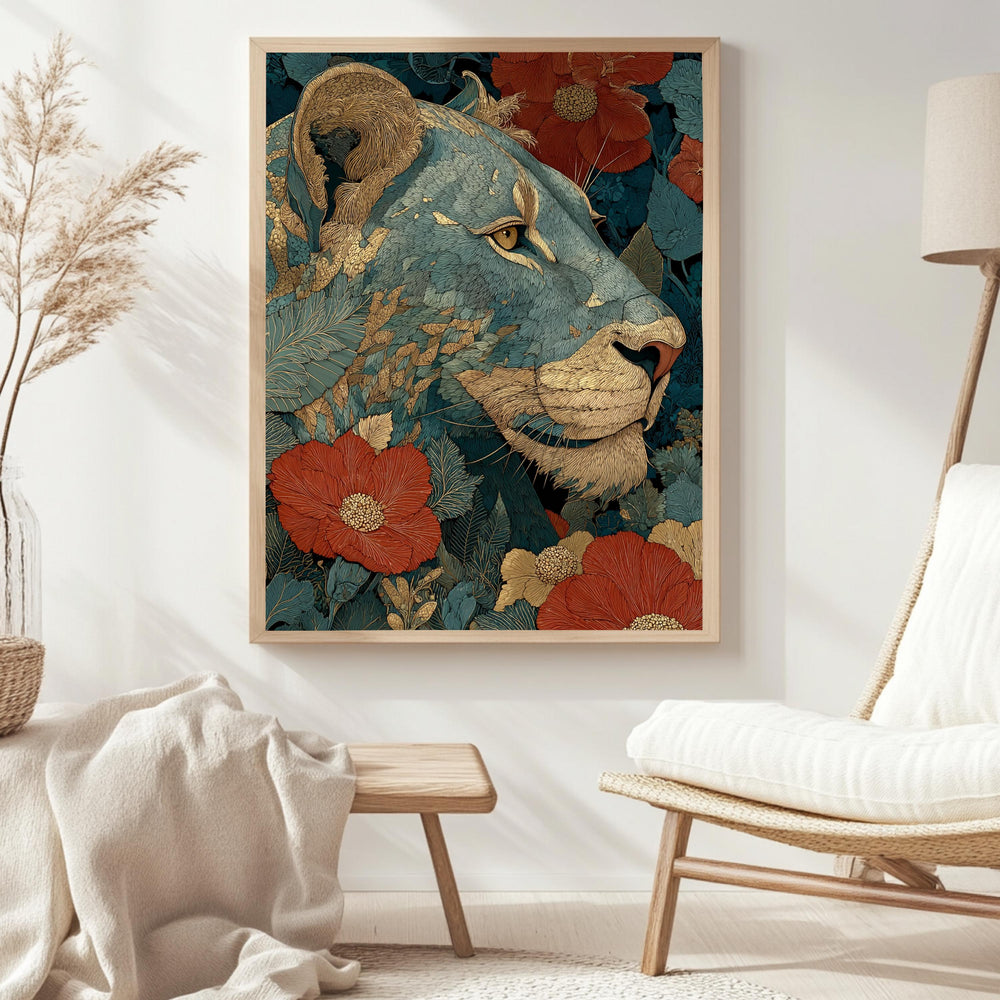 Vintage Lion Wall Art, Antique Animal Canvas, Classic Lion Poster, Framed Canvas, Botanical Illustration Print, Heritage Lion Artwork