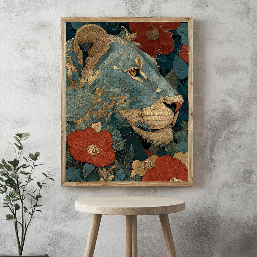 Vintage Lion Wall Art, Antique Animal Canvas, Classic Lion Poster, Framed Canvas, Botanical Illustration Print, Heritage Lion Artwork