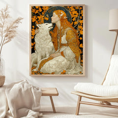 Princess And Wolf Wall Art, Fantasy Fairytale Canvas, Enchanted Forest Poster, Framed Canvas, Magical Art Print, Storybook Inspired Decor