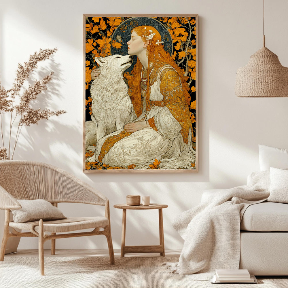 Princess And Wolf Wall Art, Fantasy Fairytale Canvas, Enchanted Forest Poster, Framed Canvas, Magical Art Print, Storybook Inspired Decor