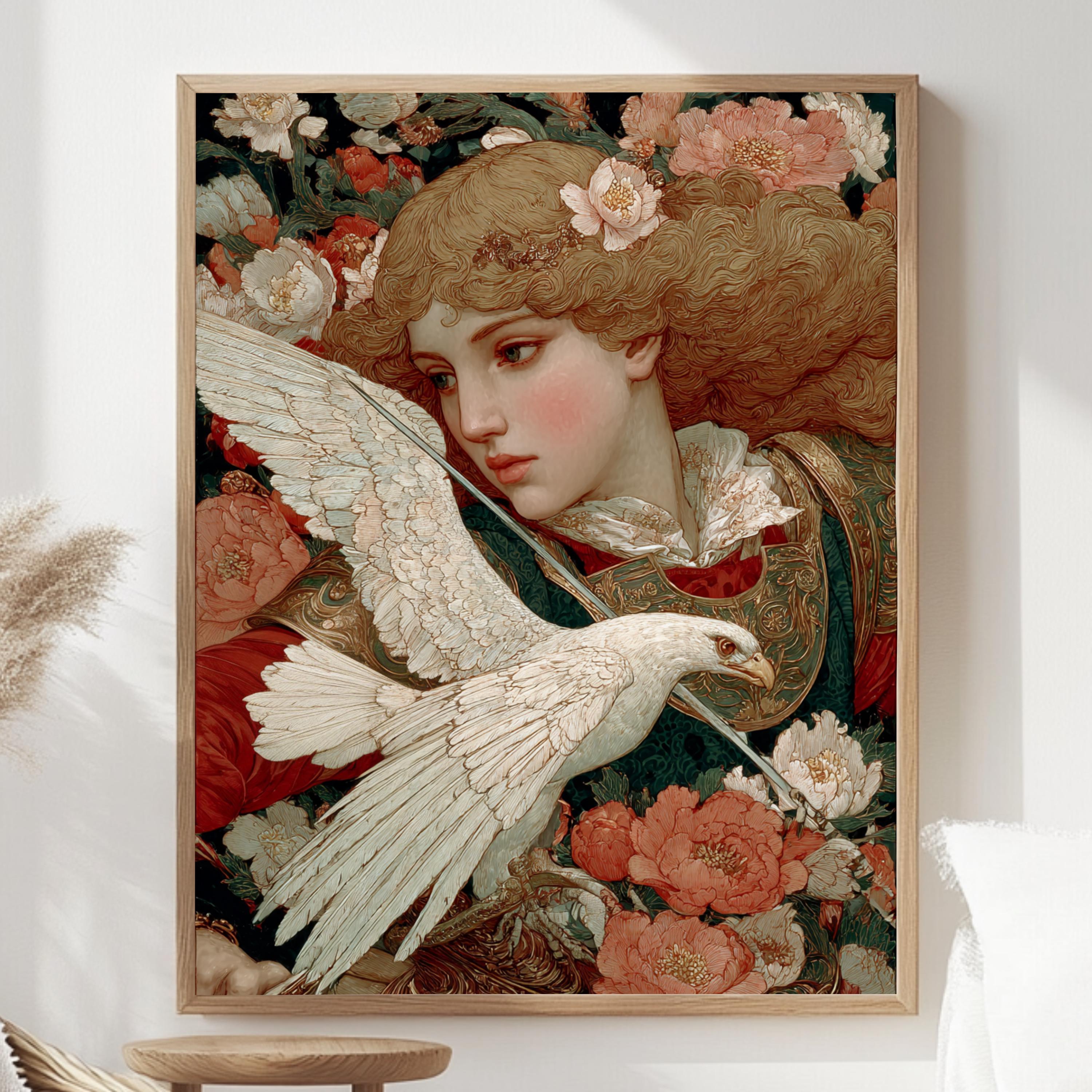 Renaissance Woman Canvas, Eagle Wall Art, Vintage Classic Decor, Antique Nature-Inspired Poster, Framed Canvas, Vintage Portrait Canvas