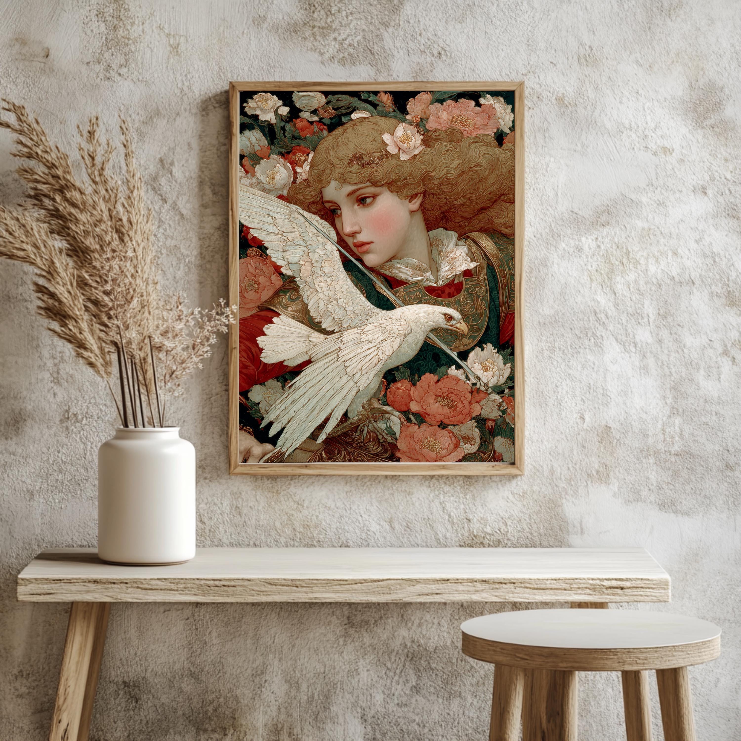 Renaissance Woman Canvas, Eagle Wall Art, Vintage Classic Decor, Antique Nature-Inspired Poster, Framed Canvas, Vintage Portrait Canvas