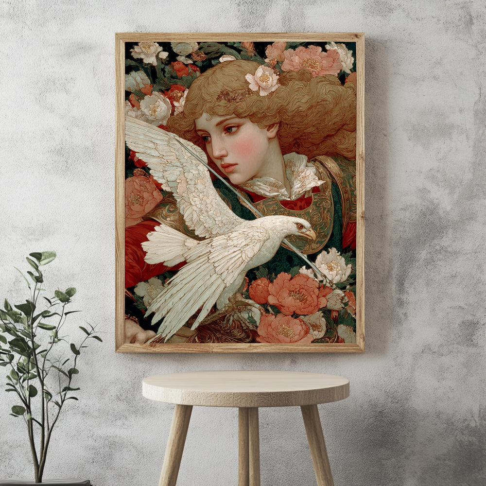 Renaissance Woman Canvas, Eagle Wall Art, Vintage Classic Decor, Antique Nature-Inspired Poster, Framed Canvas, Vintage Portrait Canvas
