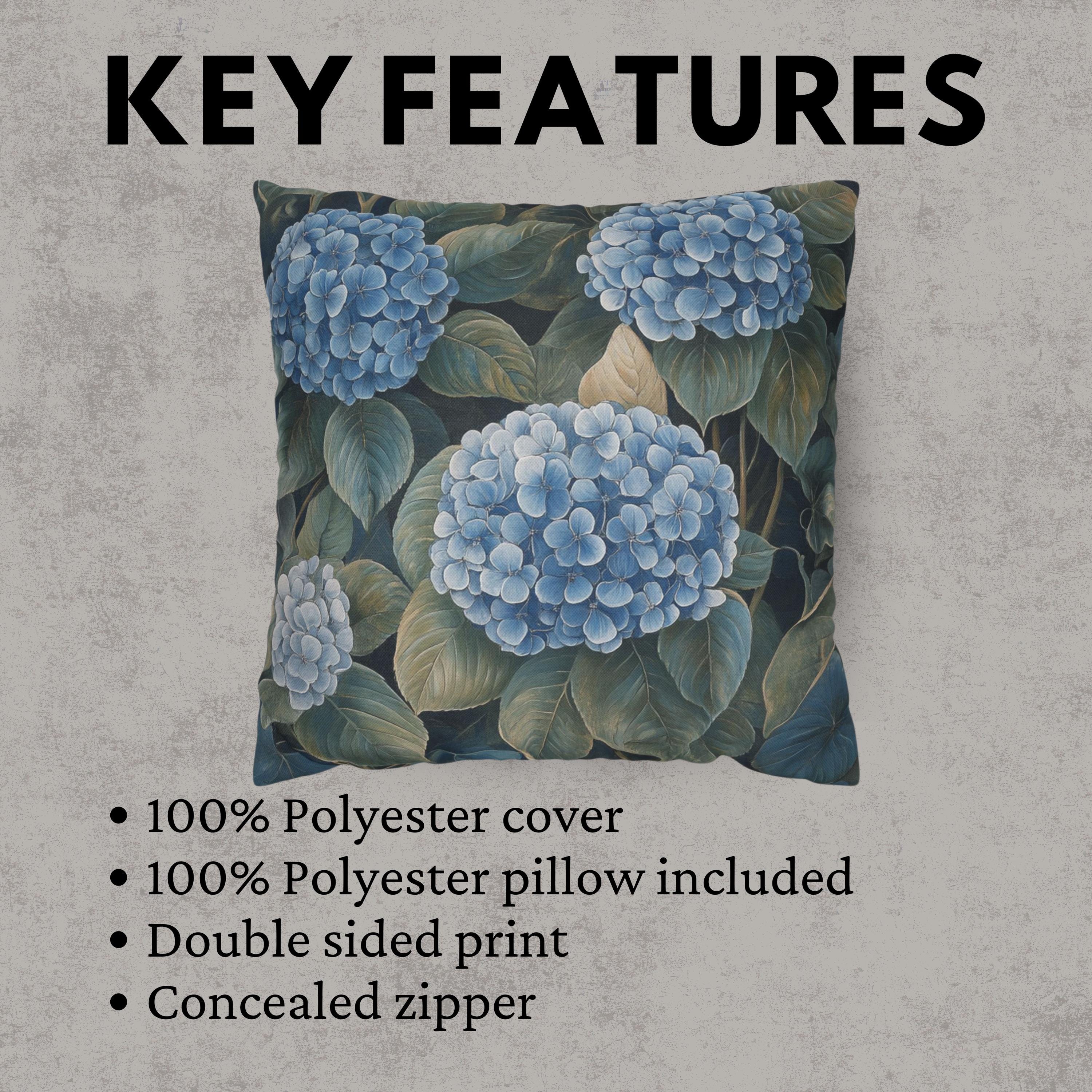Vintage Hydrangea Floral Pillow, Blue Garden Cushion Cover, William Morris Inspired Throw Pillow, Botanical Nature Decor, Cottagecore Accent