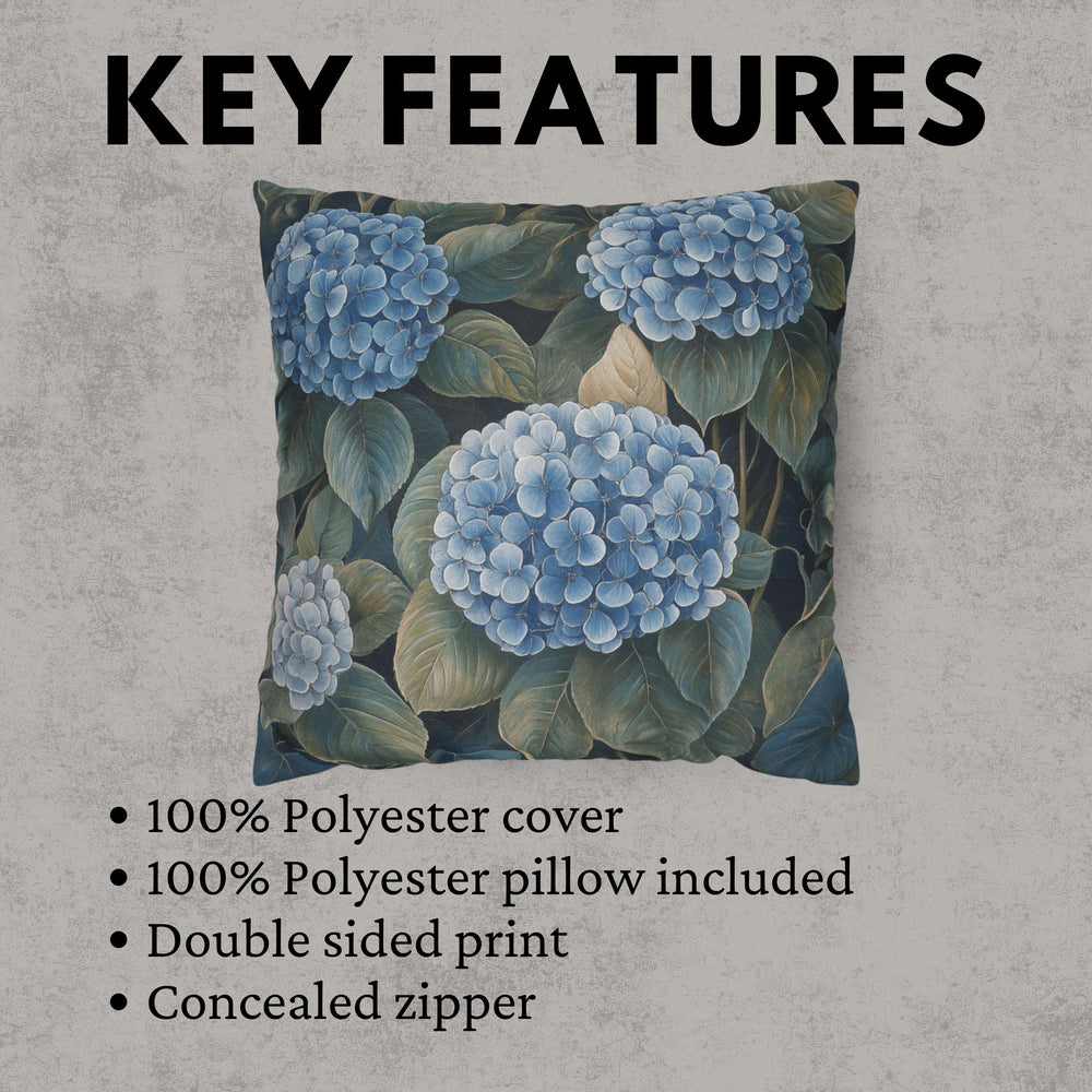 Vintage Hydrangea Floral Pillow, Blue Garden Cushion Cover, William Morris Inspired Throw Pillow, Botanical Nature Decor, Cottagecore Accent