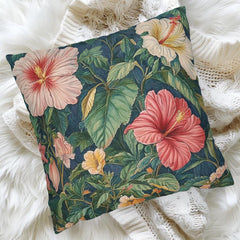 Hibiscus Floral Throw Pillow, William Morris Botanical Cushion, Tropical Garden Pillow, Vintage Inspired Home Decor, Moody Jungle Accent