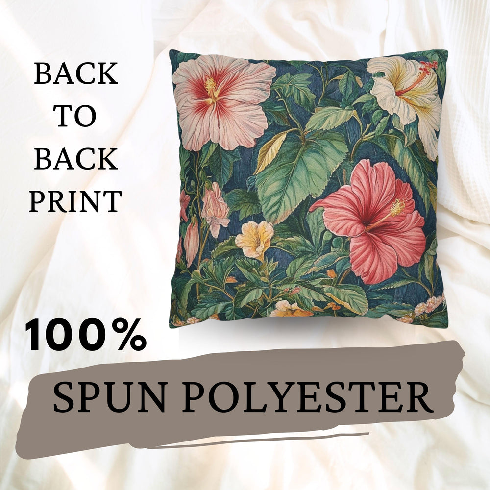 Hibiscus Floral Throw Pillow, William Morris Botanical Cushion, Tropical Garden Pillow, Vintage Inspired Home Decor, Moody Jungle Accent
