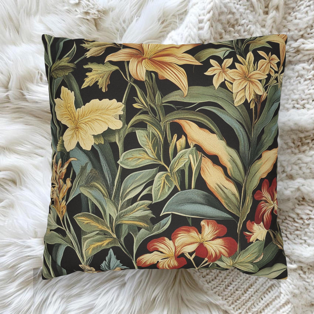 Tropical Floral Throw Pillow, William Morris Botanical Cushion Cover, Dark Garden Pillow, Vintage Inspired Home Decor, Bold Jungle Accent