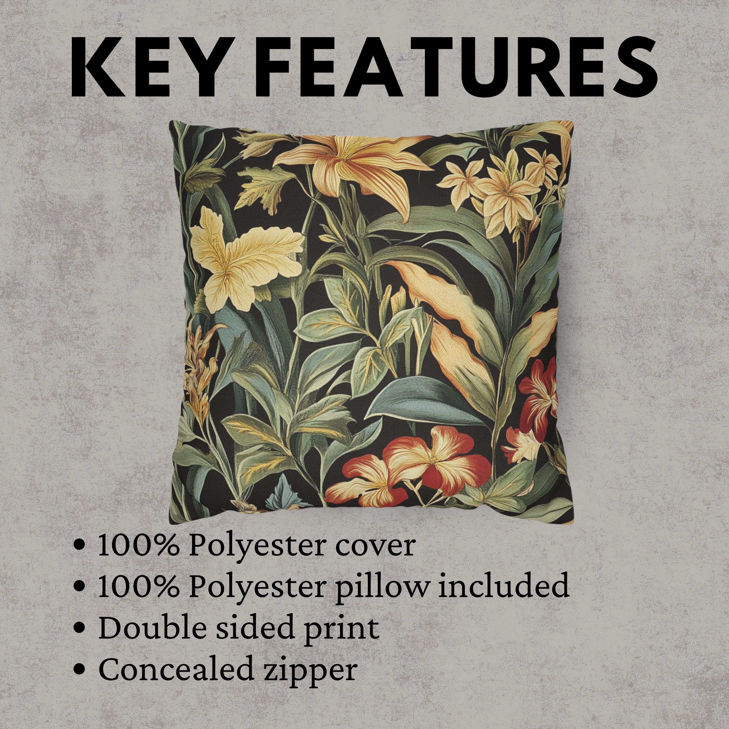 Tropical Floral Throw Pillow, William Morris Botanical Cushion Cover, Dark Garden Pillow, Vintage Inspired Home Decor, Bold Jungle Accent