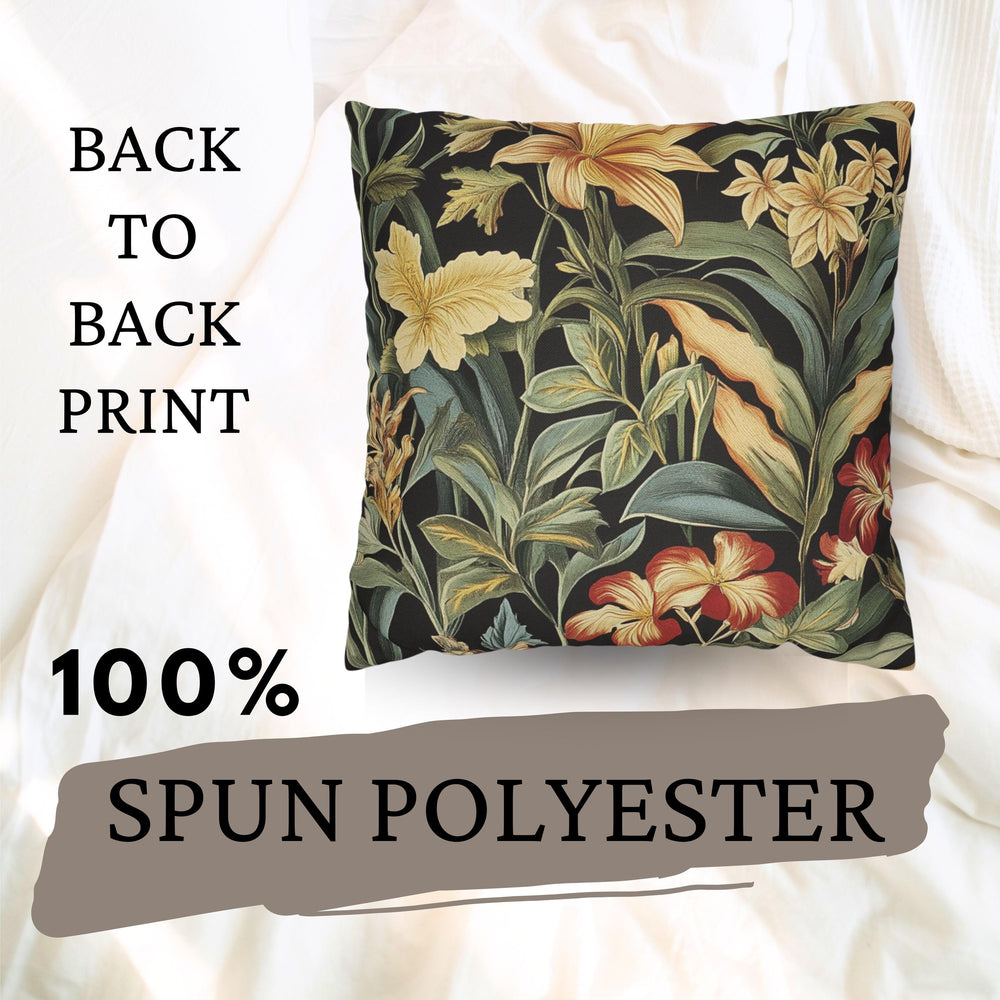 Tropical Floral Throw Pillow, William Morris Botanical Cushion Cover, Dark Garden Pillow, Vintage Inspired Home Decor, Bold Jungle Accent