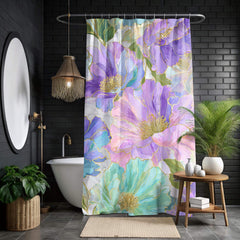 Pastel Floral Shower Curtain, Watercolor Peony with Gold Accents, Bold Artistic Flower Bathroom Decor, Colorful Botanical Curtain, 71x74