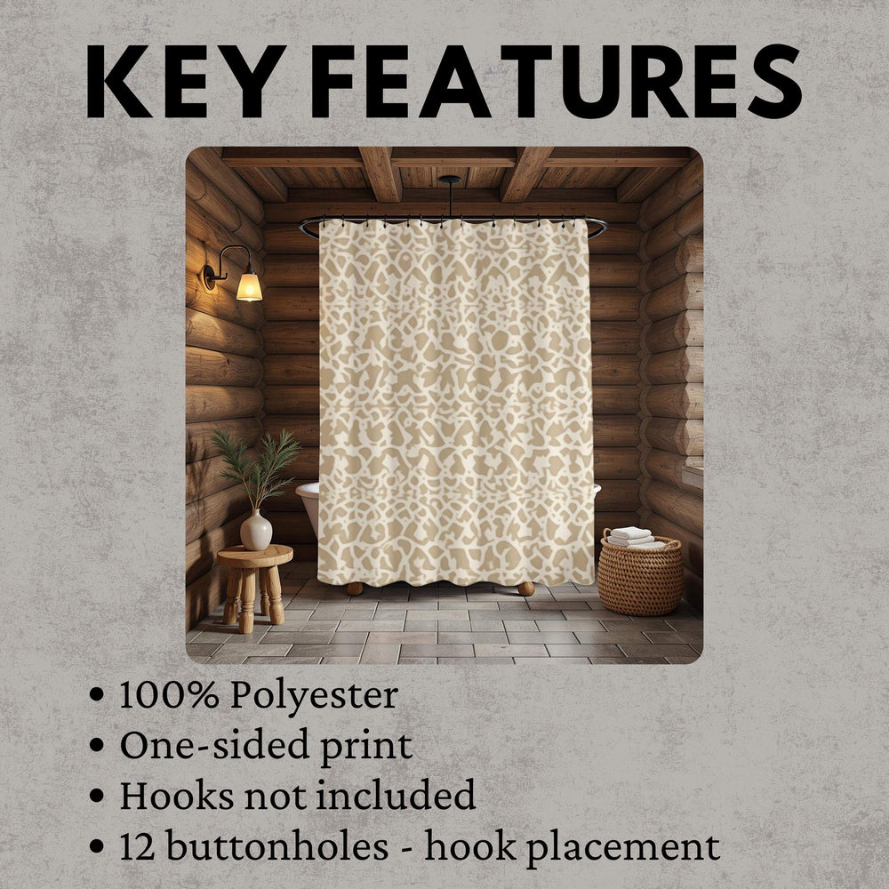 Beige Tribal Damask Shower Curtain, Neutral Ikat Pattern Bath Decor, Minimal Global Print Fabric Curtain For Modern Natural Bathroom 71x74