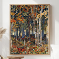 William Morris Inspired Autumn Forest Canvas Wall Art, Fall Painting, Vintage Botanical Art, Rustic Autumn Decor, Nature-Inspired Home Decor