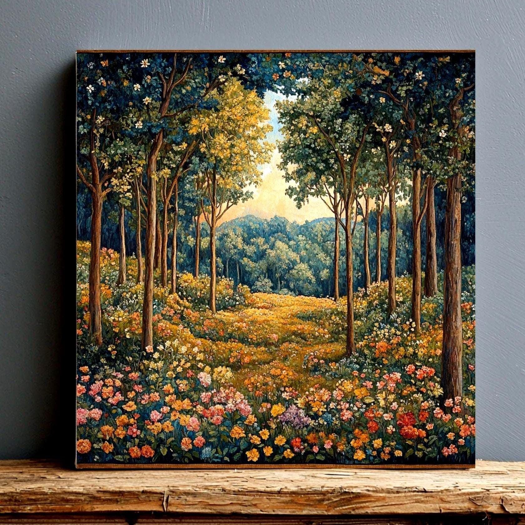 Autumn Forest Canvas Wall Art, William Morris Art Decor, Vintage-Inspired Wall Decor, Botanical Forest Scene, Vintage Style Autumn Forest