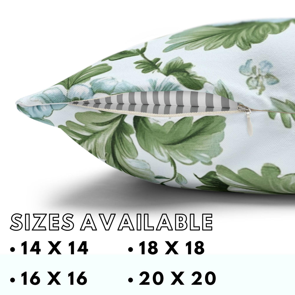 Pale Blue and Green Floral Pillow, Vintage Botanical Cushion Cover, Elegant Garden Bloom Throw Pillow, Soft Nature-Inspired Decor