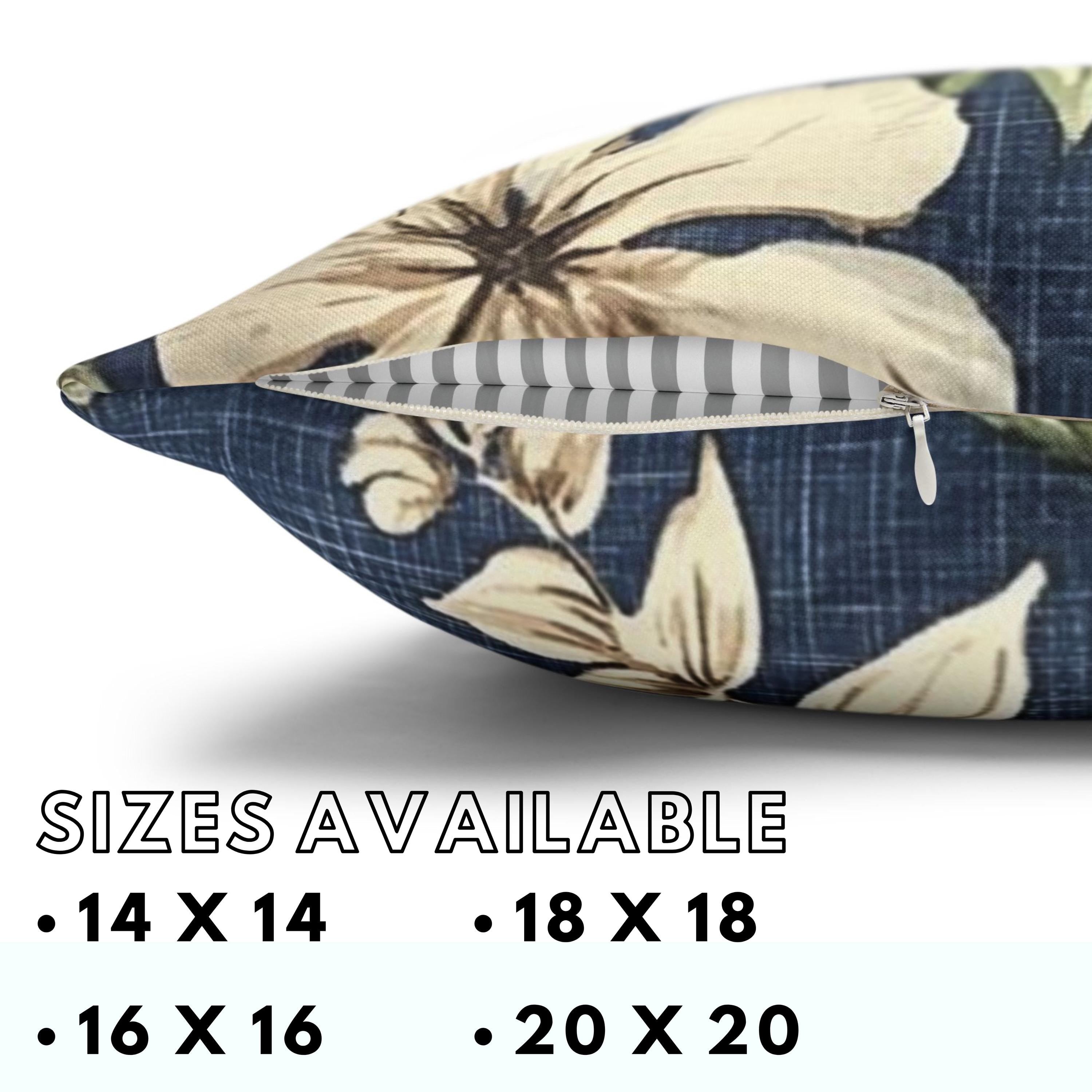 Navy Tropical Floral Pillow, Cream Hibiscus Cushion Cover, Coastal Botanical Throw Pillow, Island Leaf Decor, Jungle-Inspired Home Accent