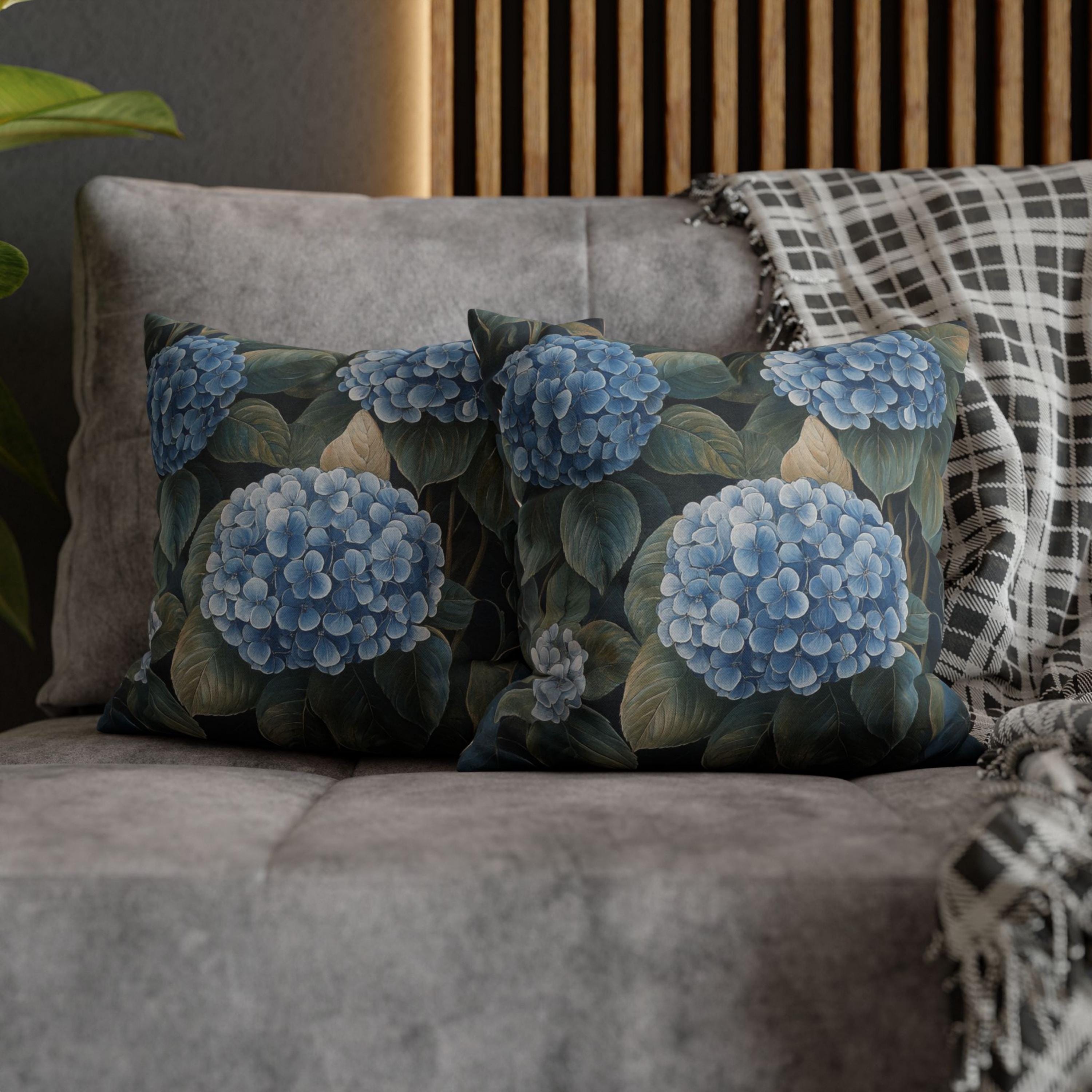 Vintage Hydrangea Floral Pillow, Blue Garden Cushion Cover, William Morris Inspired Throw Pillow, Botanical Nature Decor, Cottagecore Accent