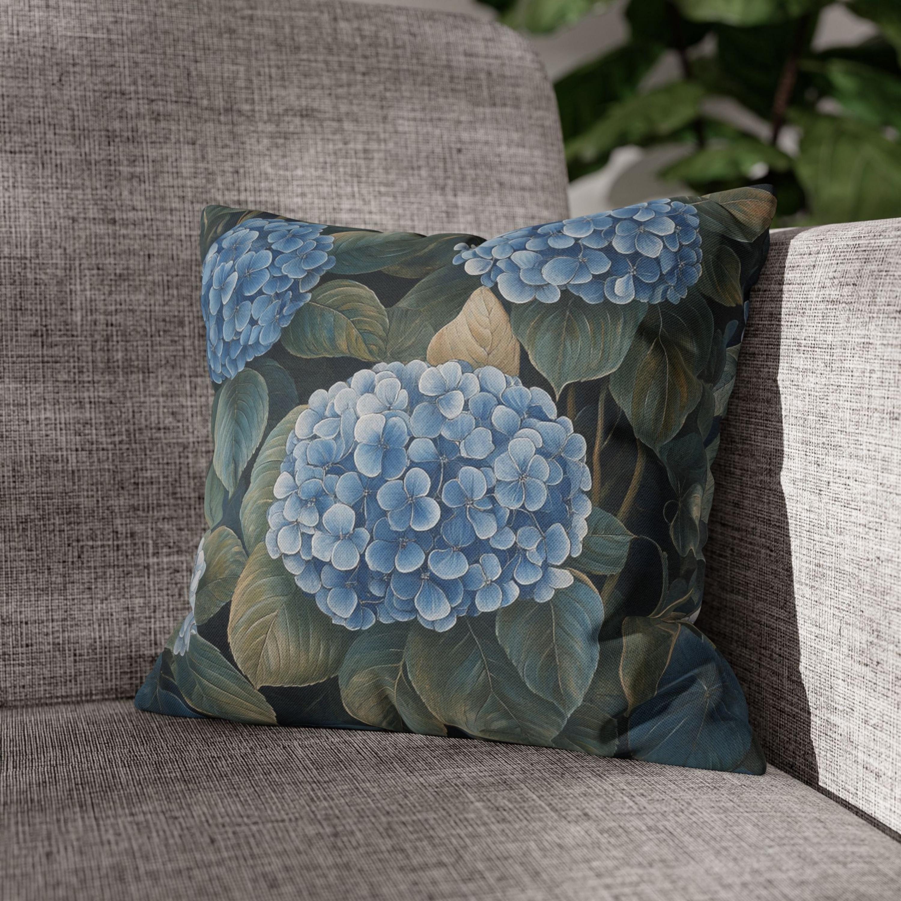 Vintage Hydrangea Floral Pillow, Blue Garden Cushion Cover, William Morris Inspired Throw Pillow, Botanical Nature Decor, Cottagecore Accent