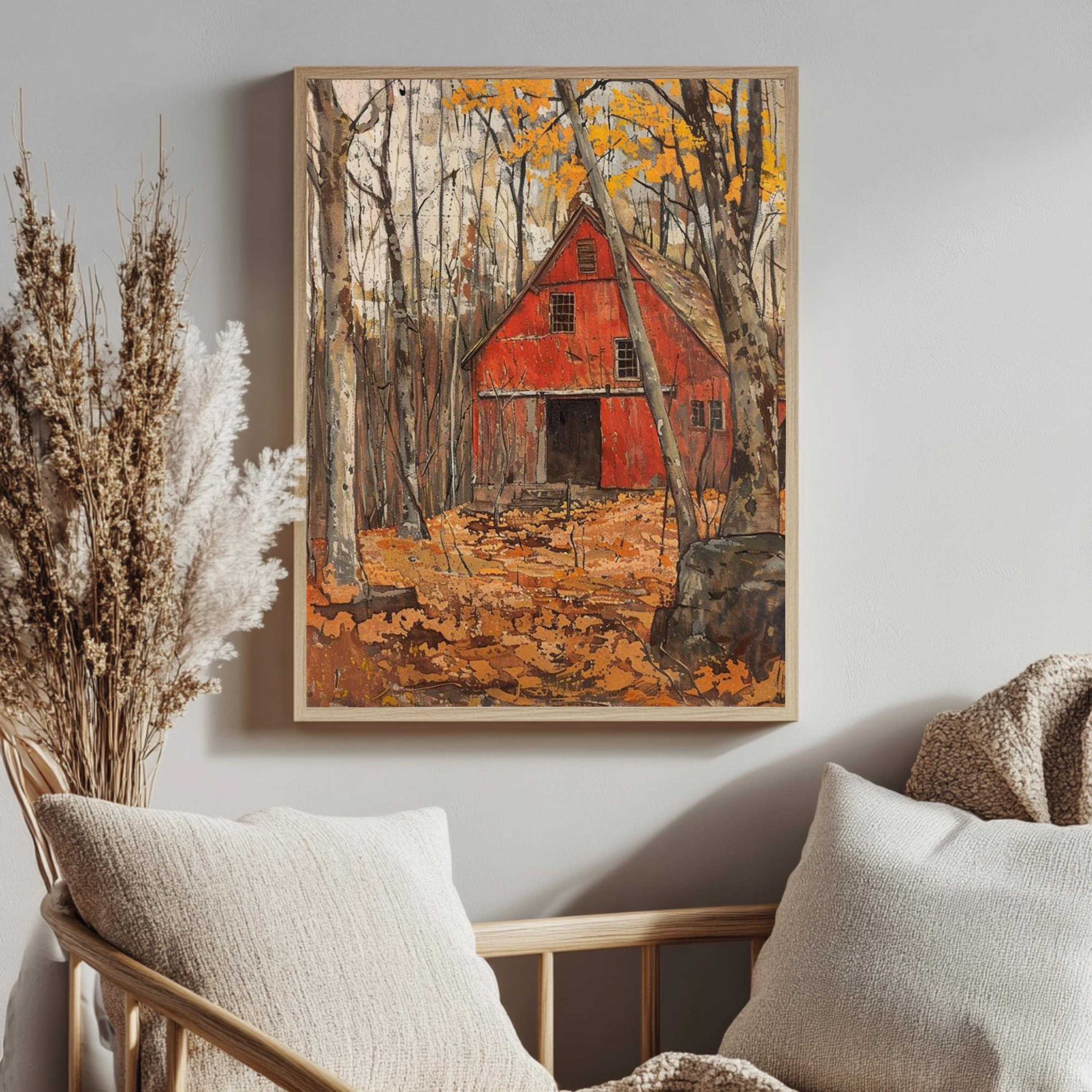 Autumn Farmhouse Canvas Wall Art, William Morris Print, Framed Canvas Botanical Decor, Vintage Rustic Accent, Cozy Nature-Inspired Home