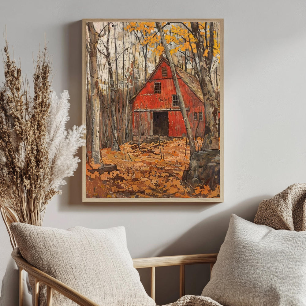 Autumn Farmhouse Canvas Wall Art, William Morris Print, Framed Canvas Botanical Decor, Vintage Rustic Accent, Cozy Nature-Inspired Home