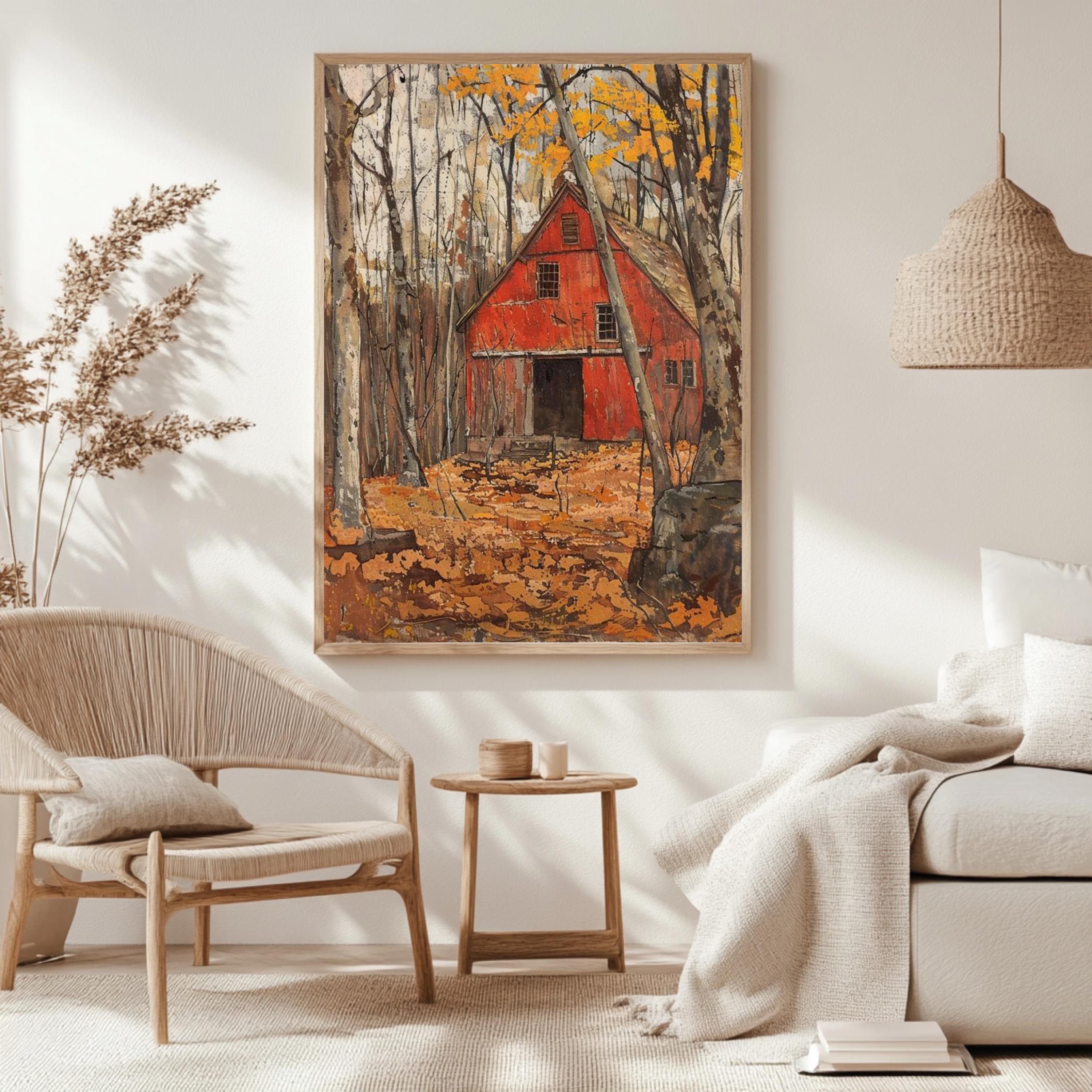 Autumn Farmhouse Canvas Wall Art, William Morris Print, Framed Canvas Botanical Decor, Vintage Rustic Accent, Cozy Nature-Inspired Home