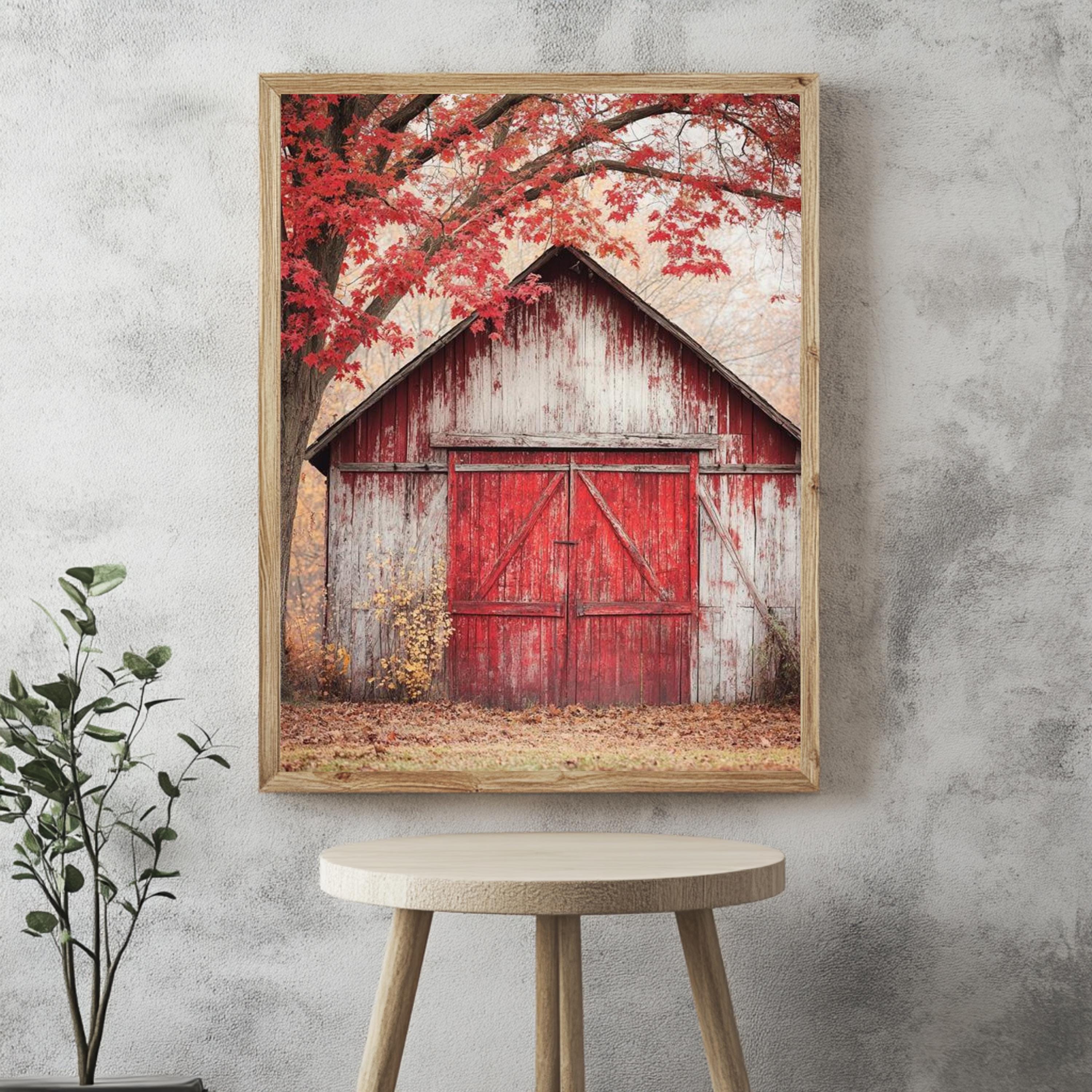 Rustic Barn Canvas Wall Art, Red Farmhouse Print, Framed Canvas Vintage Decor, Country Style Accent, Nature-Inspired Rural Home Piece
