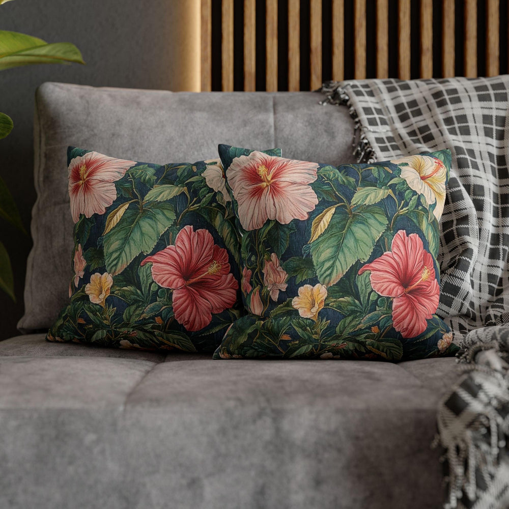 Hibiscus Floral Throw Pillow, William Morris Botanical Cushion, Tropical Garden Pillow, Vintage Inspired Home Decor, Moody Jungle Accent