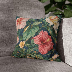 Hibiscus Floral Throw Pillow, William Morris Botanical Cushion, Tropical Garden Pillow, Vintage Inspired Home Decor, Moody Jungle Accent