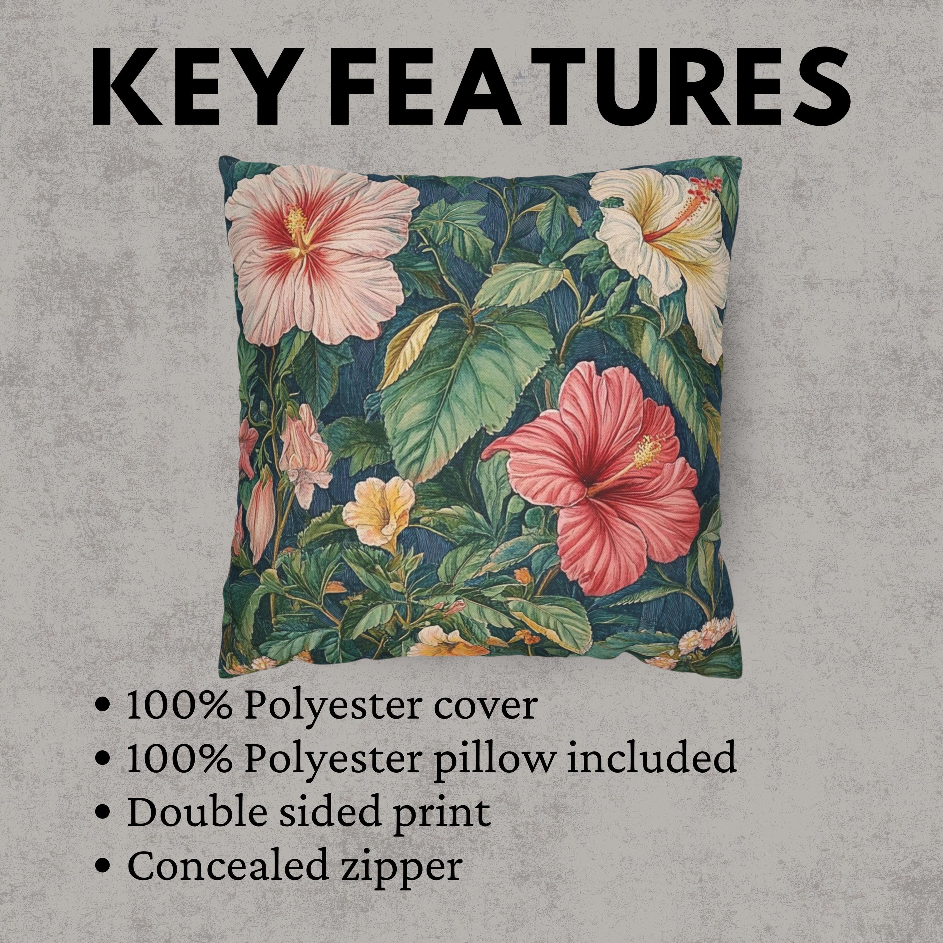 Hibiscus Floral Throw Pillow, William Morris Botanical Cushion, Tropical Garden Pillow, Vintage Inspired Home Decor, Moody Jungle Accent