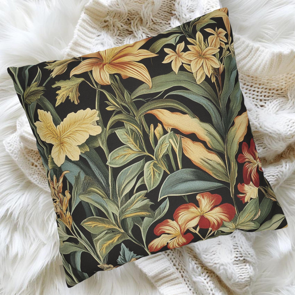 Tropical Floral Throw Pillow, William Morris Botanical Cushion Cover, Dark Garden Pillow, Vintage Inspired Home Decor, Bold Jungle Accent