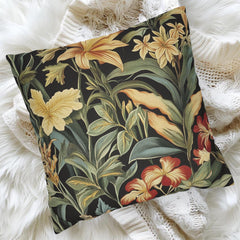 Tropical Floral Throw Pillow, William Morris Botanical Cushion Cover, Dark Garden Pillow, Vintage Inspired Home Decor, Bold Jungle Accent