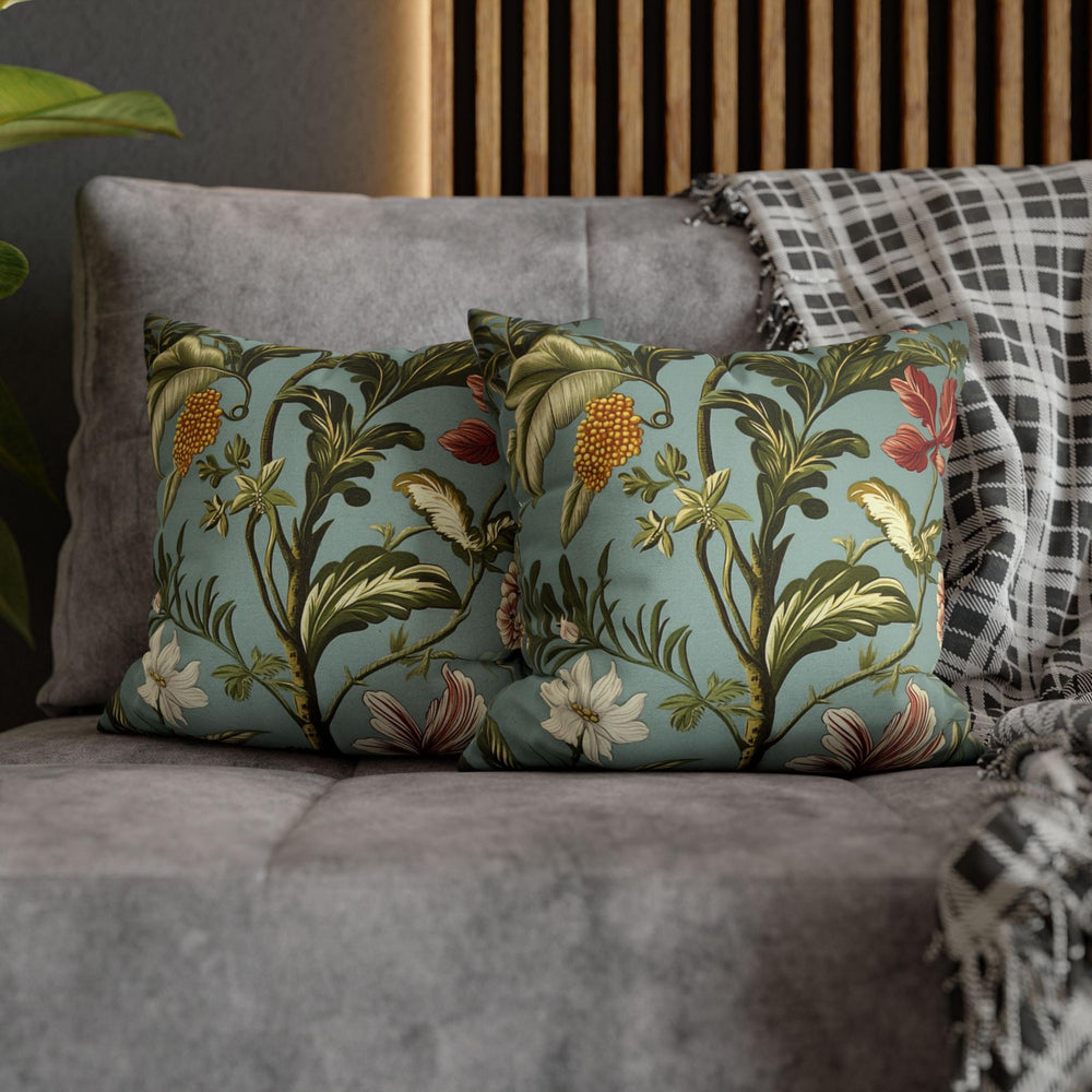 Botanical Floral Throw Pillow, William Morris Inspired Cushion Cover, Light Blue Garden Pillow, Tropical Plant Decor, Nature Art Accent