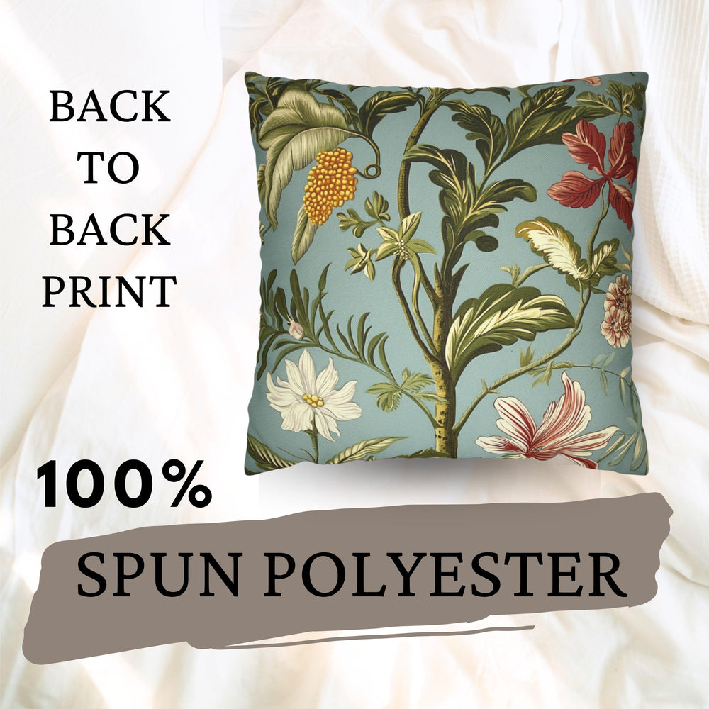 Botanical Floral Throw Pillow, William Morris Inspired Cushion Cover, Light Blue Garden Pillow, Tropical Plant Decor, Nature Art Accent