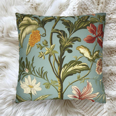 Botanical Floral Throw Pillow, William Morris Inspired Cushion Cover, Light Blue Garden Pillow, Tropical Plant Decor, Nature Art Accent