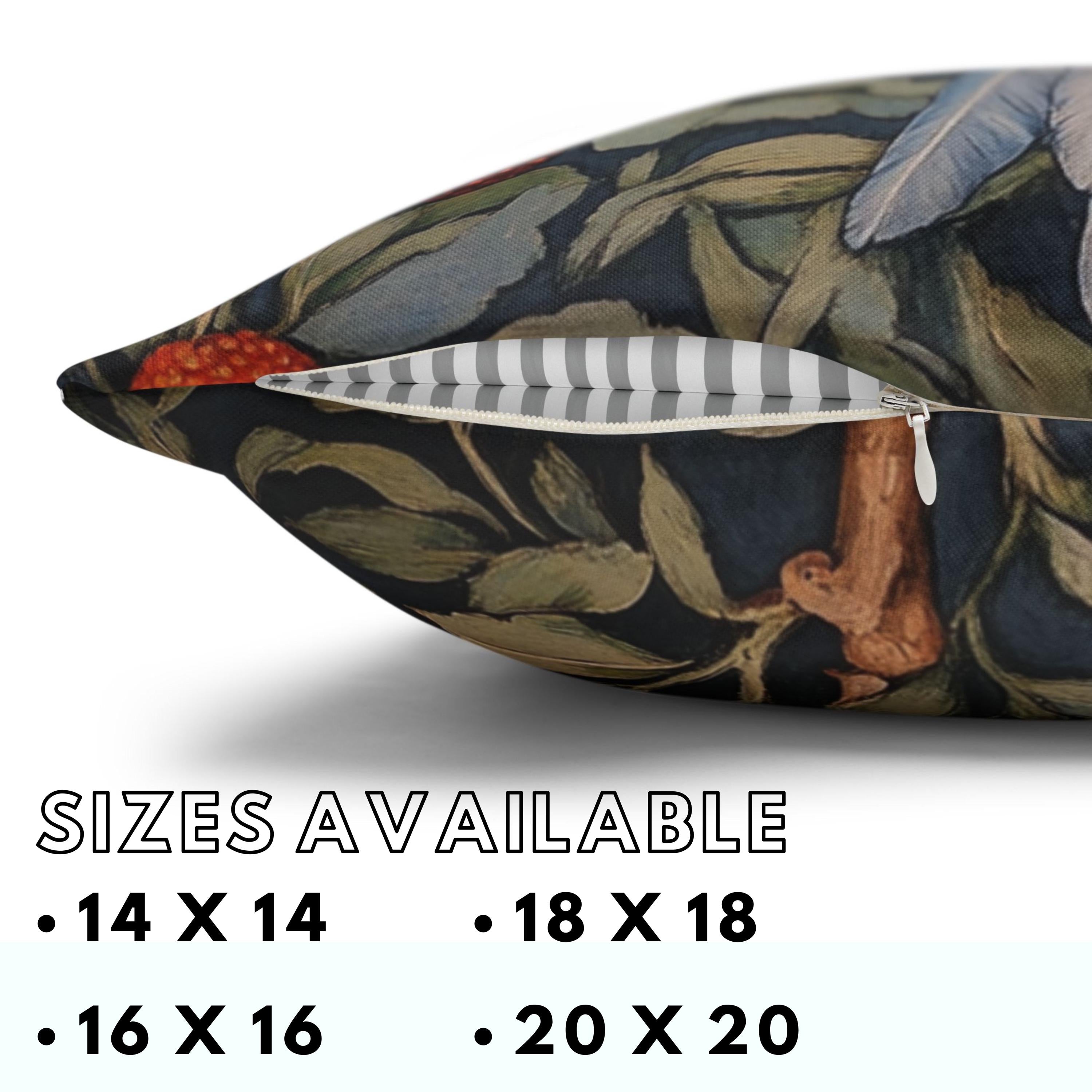 Blue Parrot Throw Pillow, Botanical Bird Cushion Cover, William Morris Inspired Jungle Decor, Artsy Tropical Leaf Accent, Nature Home Pillow
