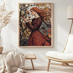 Rustic Autumn Maiden Wall Art, William Morris Canvas Print, Framed Canvas Botanical Accent, Vintage-Inspired Fall Decor, Nature-Inspired Art
