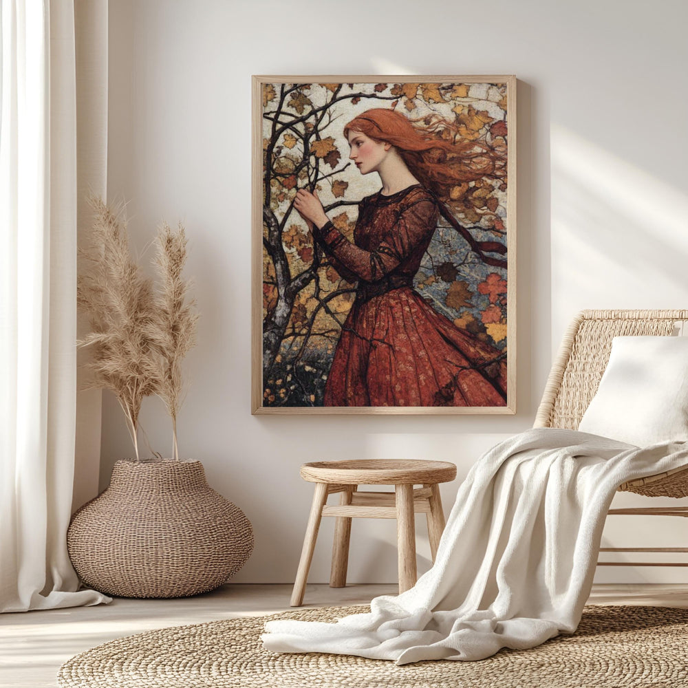 Rustic Autumn Maiden Wall Art, William Morris Canvas Print, Framed Canvas Botanical Accent, Vintage-Inspired Fall Decor, Nature-Inspired Art