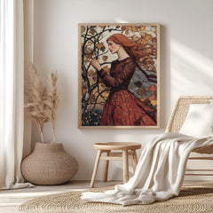 Rustic Autumn Maiden Wall Art, William Morris Canvas Print, Framed Canvas Botanical Accent, Vintage-Inspired Fall Decor, Nature-Inspired Art