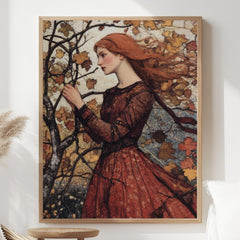 Rustic Autumn Maiden Wall Art, William Morris Canvas Print, Framed Canvas Botanical Accent, Vintage-Inspired Fall Decor, Nature-Inspired Art
